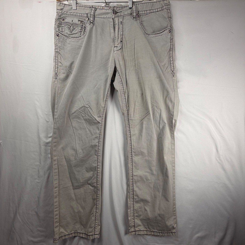Rock Revival Straight Leg Pants 36 Grey Corduroy Flap Pocket EP977-31R